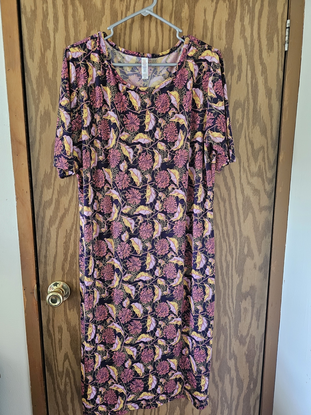 LuLaRoe Short-Sleeve Floral Midi Dress - Pink, Yellow & Black